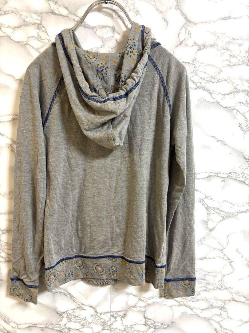 3314フード付きグレーパーカー　裾マーブル柄　ジップジャンパー　コットン_画像5