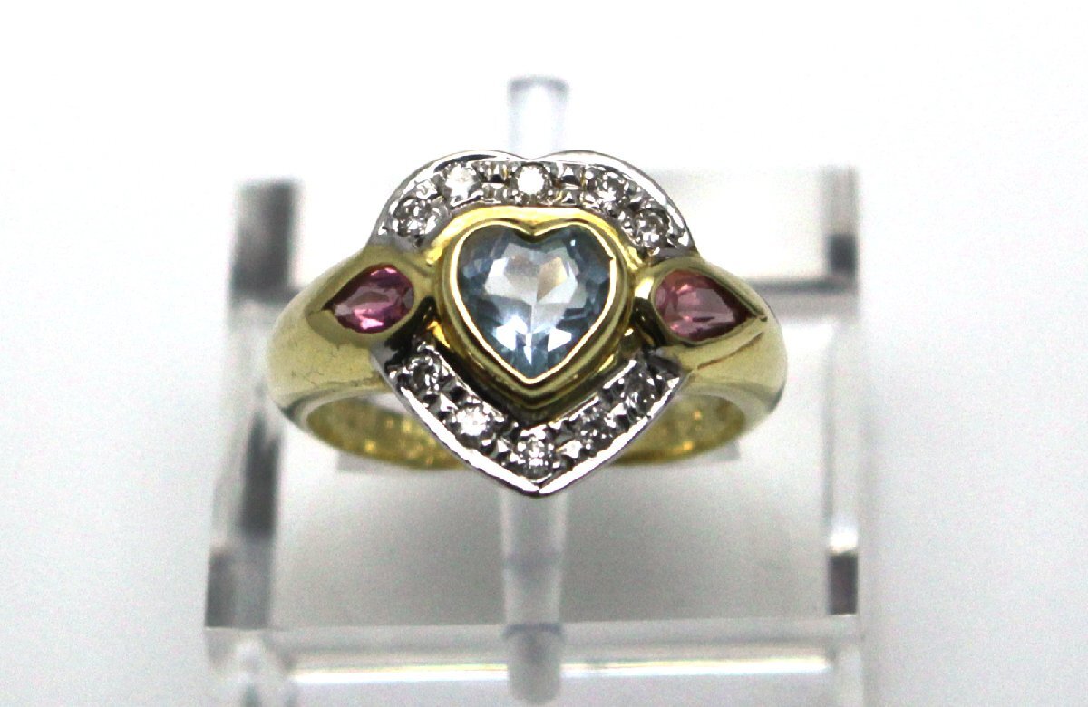 中古 美品 トパーズ ダイヤモンド ゴールド リング K18 11號