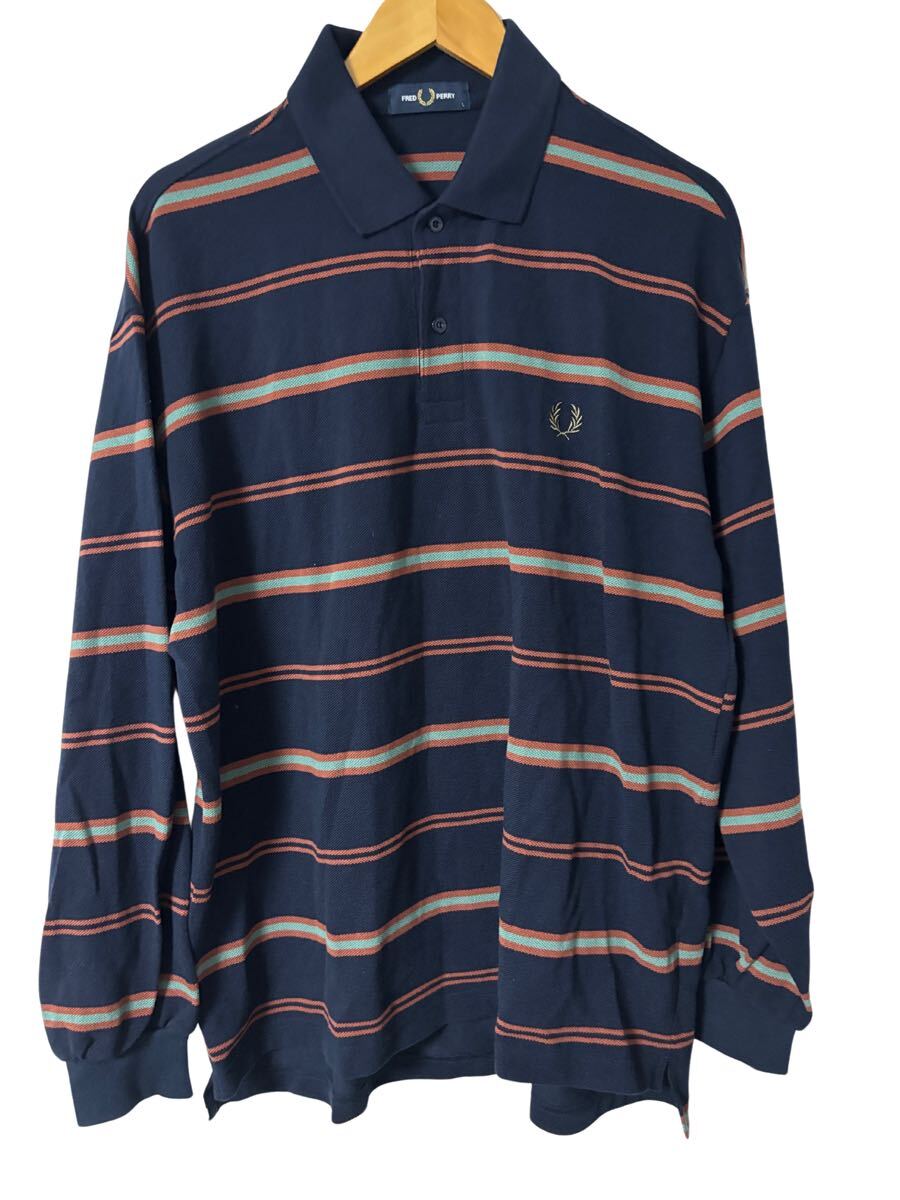 FRED PERRY 長袖ポロシャツ L ネイビー ボーダー 鹿の子 春秋 FRED PERRY 長袖ポロシャツ L ネイビー ボーダー 鹿の子 春秋