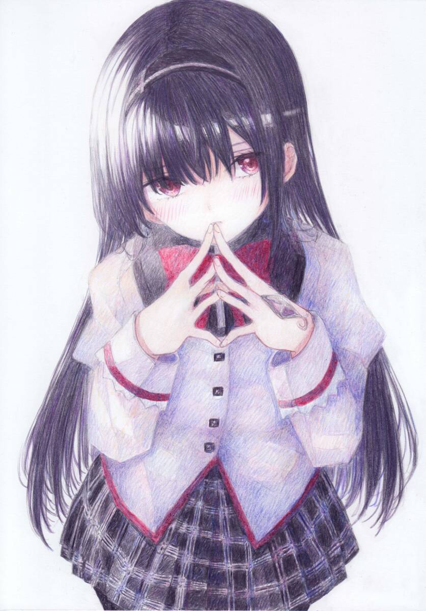 ☆A4同人手描きイラスト☆色鉛筆画「暁美ほむら」(手描き ☆A4同人手描きイラスト☆色鉛筆画「暁美ほむら」(手描き