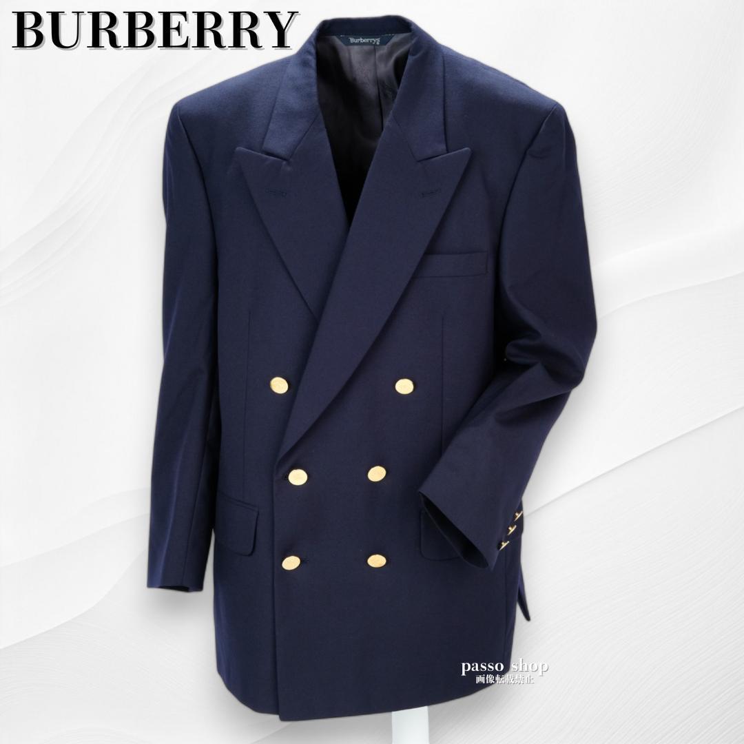 【極美品】Mサイズ バーバリー ホースロゴ刻印金ボタン ダブル 紺ブレ 美品】 BURBERRY バーバリー ヴィンテージ ダブルブレスト