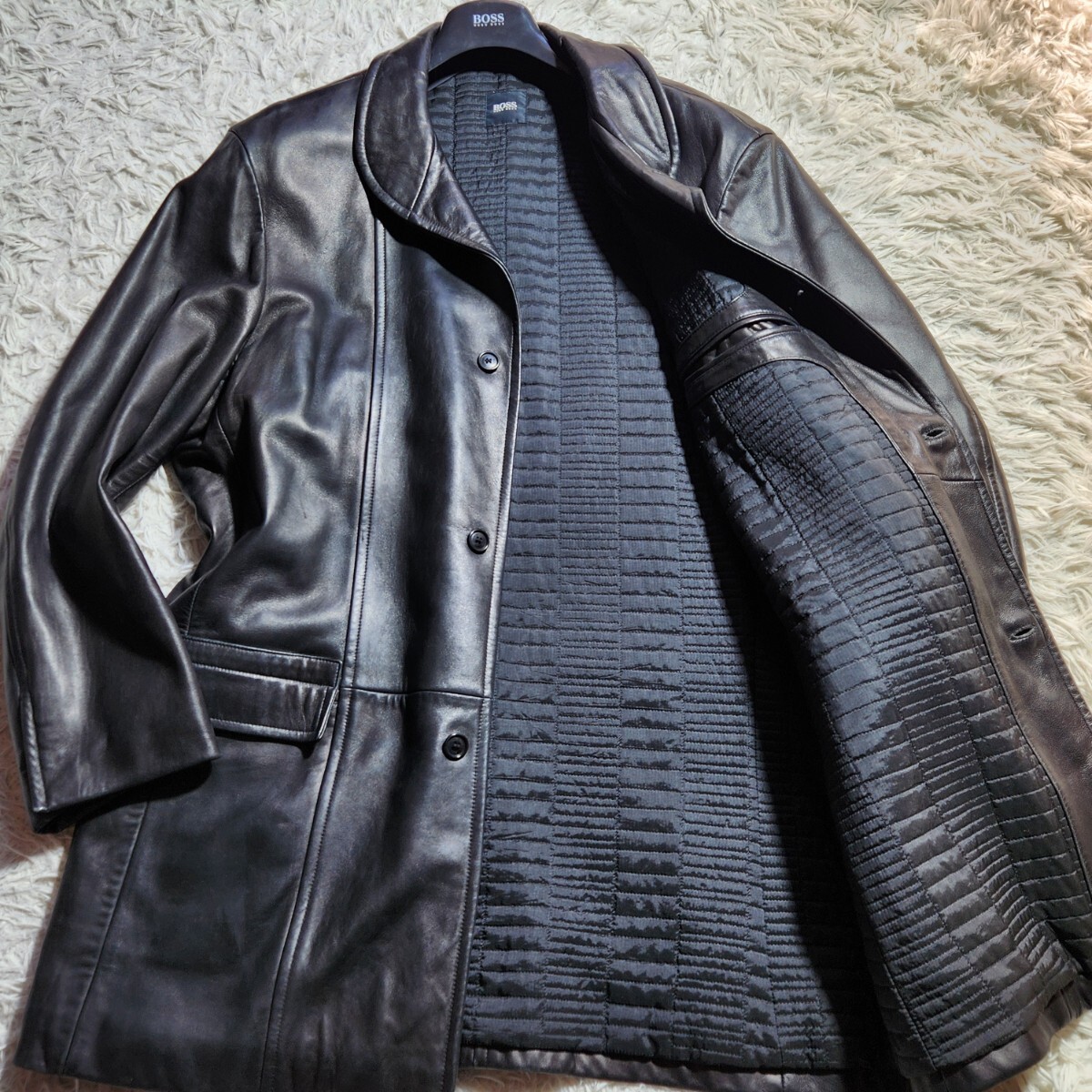 極美品!希少 XXL相当 ヒューゴボス レザーコート ロング丈 HUGO 極美品!希少 XXL相当 ヒューゴボス レザーコート ロング丈 HUGO