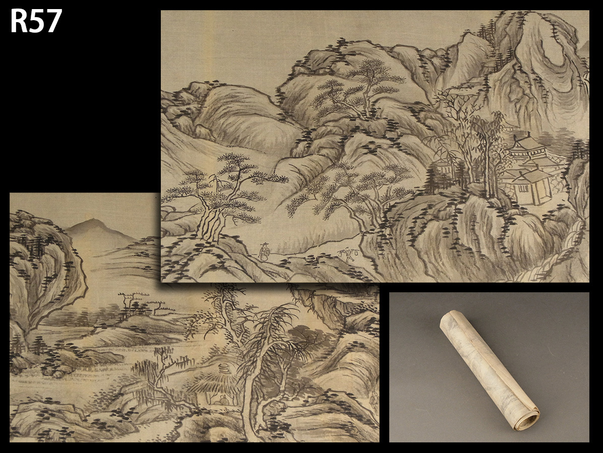 R57☆中国古玩 唐物 無銘 山水画 巻物/絹本 肉筆(水墨画)|売買 R57☆中国古玩 唐物 無銘 山水画 巻物/絹本 肉筆(水墨画)|売買