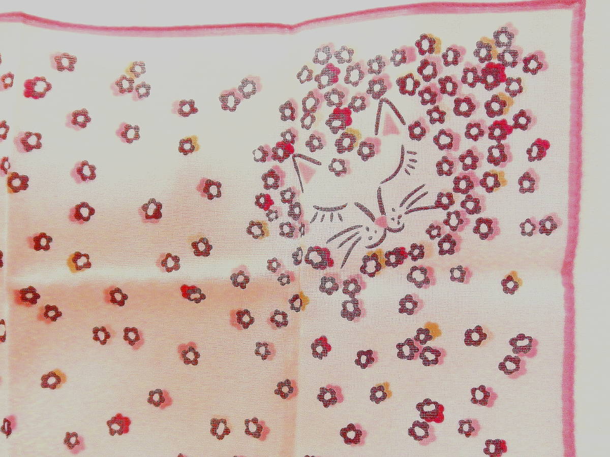 新品即決 Katespade NEWYORK 桜色 花と猫 ケイトスペード ハンカチ リボン さくら スカーフ ピンク キャッツ CATS 猫 未使用 送料180円から_画像7