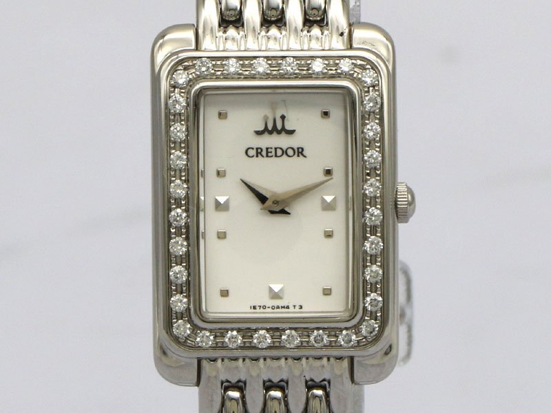 【 セイコー SEIKO 】 クレドール 1E70-0AK0 ダイヤベゼル SS クォーツ レクタンギュラー レディース □新着 00129-0