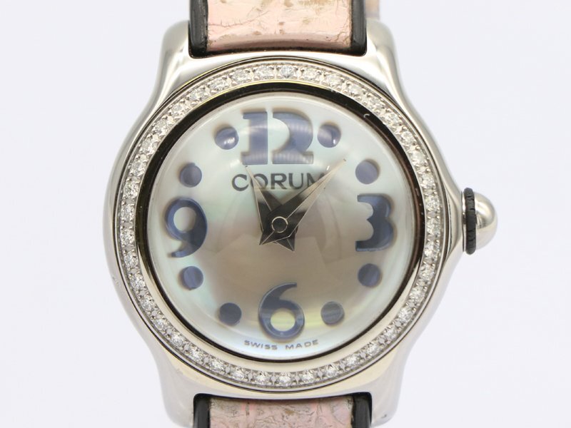 【 コルム CORUM 】 腕時計 バブル 101.151.47 ドーム型ガラス ダイヤベゼル SS/革 クォーツ レディース □新著 70019-3