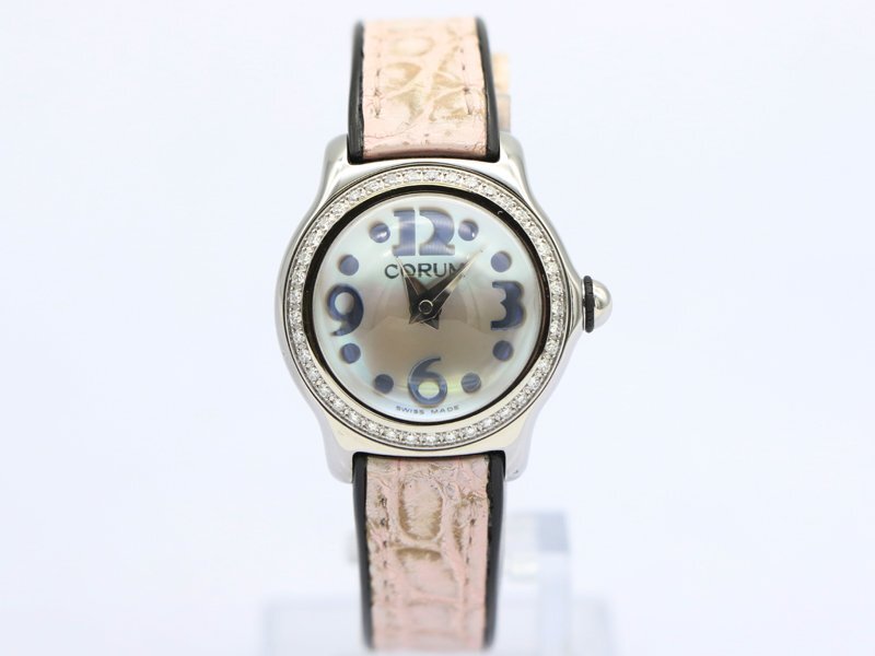 【 コルム CORUM 】 腕時計 バブル 101.151.47 ドーム型ガラス ダイヤベゼル SS/革 クォーツ レディース □新著 70019-3