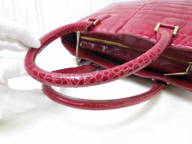 極美品 艶 クロコダイル ハンドバッグ トートバッグ バッグ 赤 極美品 艶 クロコダイル ハンドバッグ トートバッグ バッグ 赤