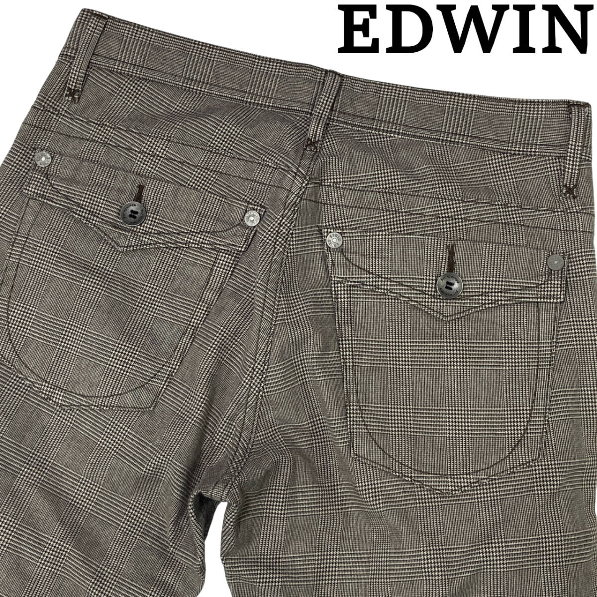 EDWIN エドウィン K5531 siz.S (約78cm W31相當(dāng)) 503 KHAKI グレンチェック ブーツカット フラップポケット コットンパンツ メンズ