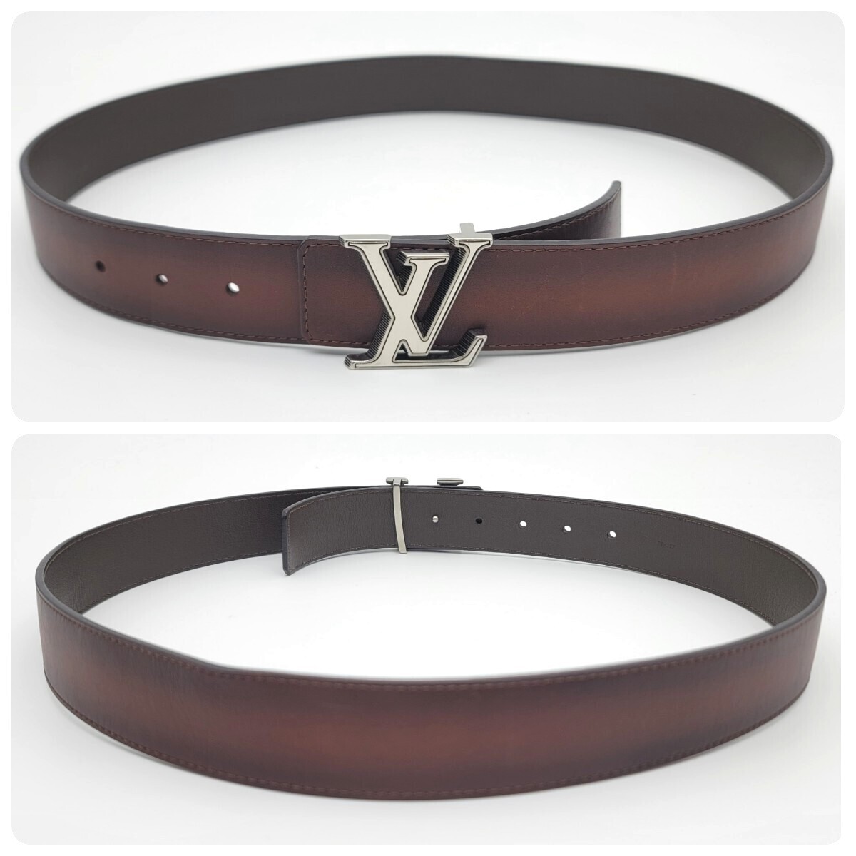 1円～ 希少■LOUIS VUITTON ルイヴィトン ベルト サンチュール LV イニシャル リバーシブル レザー ブラウン N10013 0148 ／ N1001 BP4197