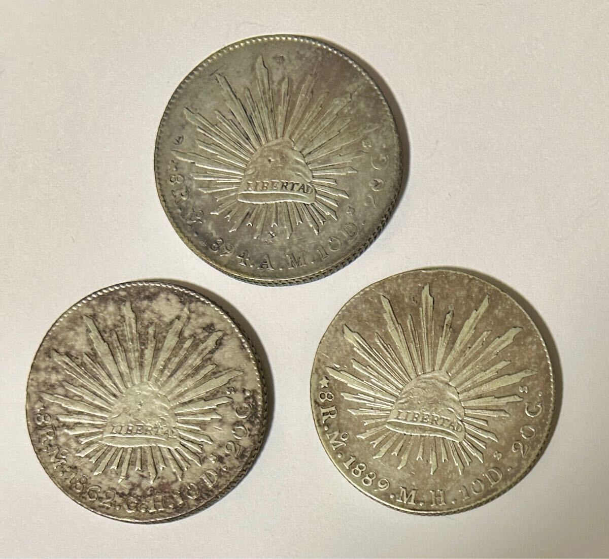 メキシコ 8レアル銀貨 3枚セット 1862年MoCH 1889年MoMH 1894年 メキシコ 8レアル銀貨 3枚セット 1862年MoCH 1889年MoMH 1894年