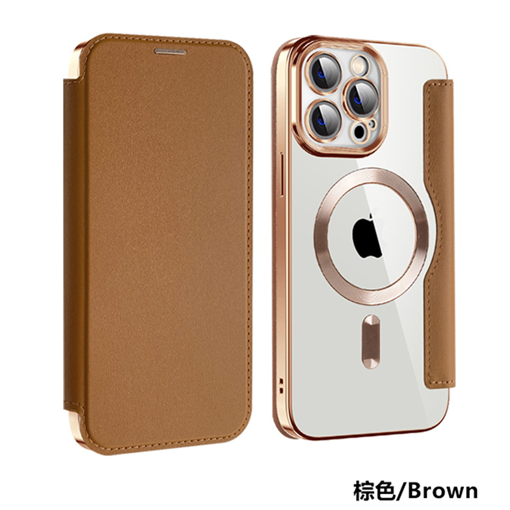 iPhone 14 Plus用 ケース ブラウン 手帳型 カード収納 MagSafe充電 レザー 茶色 スマホ ワイヤレス充電 アイフォン