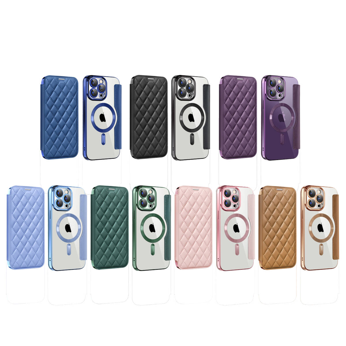 【iPhone 16用・ピンク】MagSafe対応 手帳型 スマホケース iPhone ケース クリア背面 ダイヤレザー カード収納3枚 耐衝撃 桃色