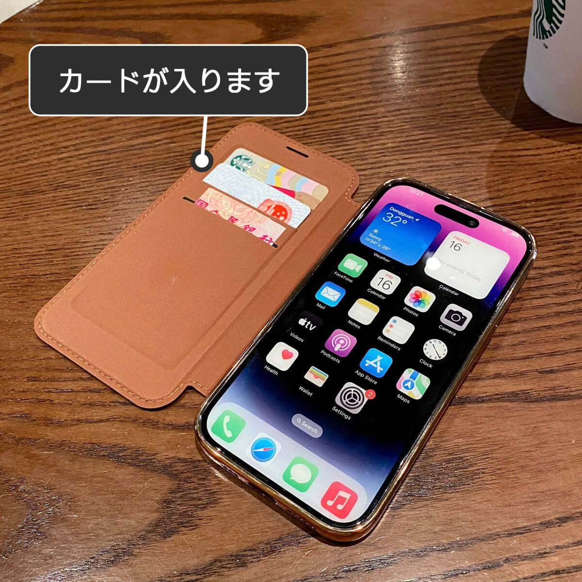 iPhone 16 Pro用 ケース グレー 手帳型 カード収納 MagSafe充電 レザー 灰色 スマホ ワイヤレス充電