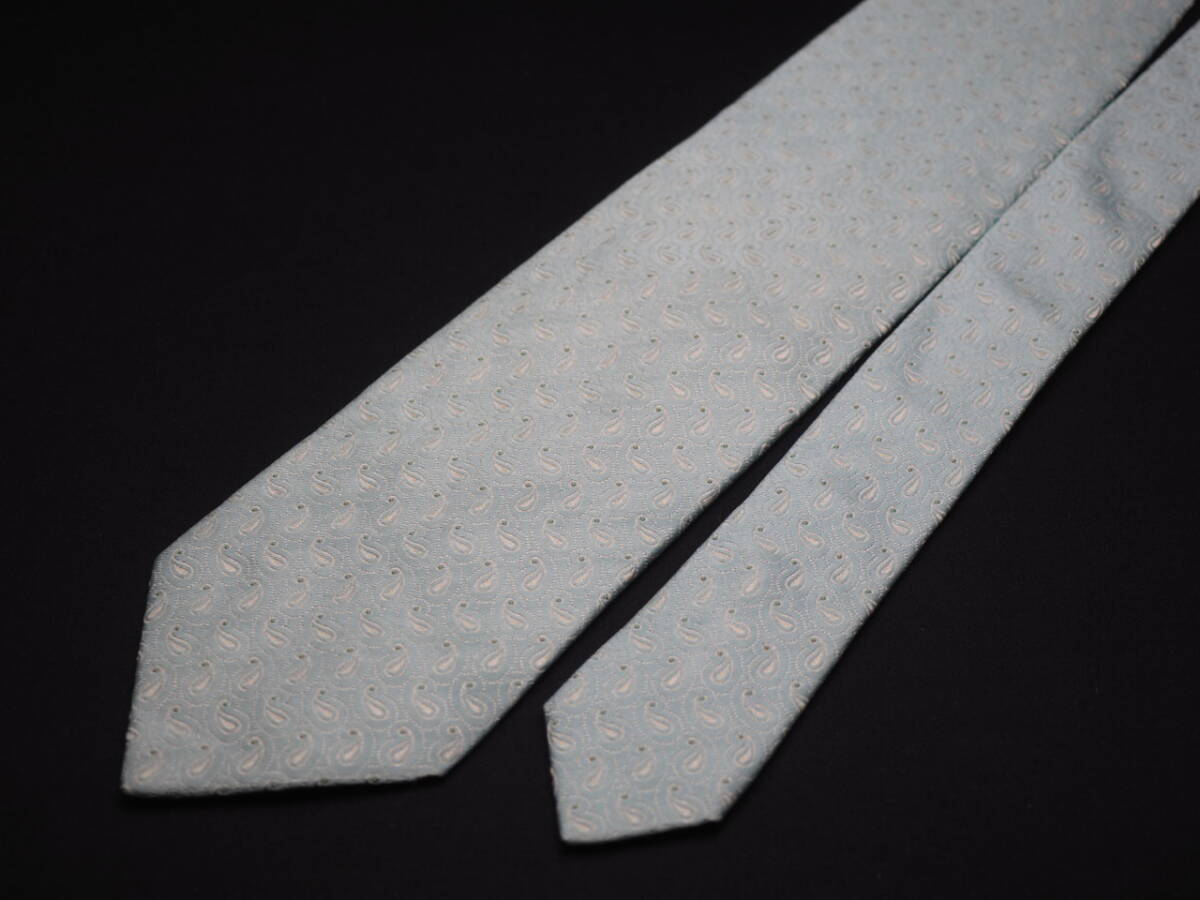 美品【GIORGIO ARMANI ジョルジオアルマーニ】 D2807 エメラルド系 ペイズリー SILK ブランド ネクタイ 古著 良品