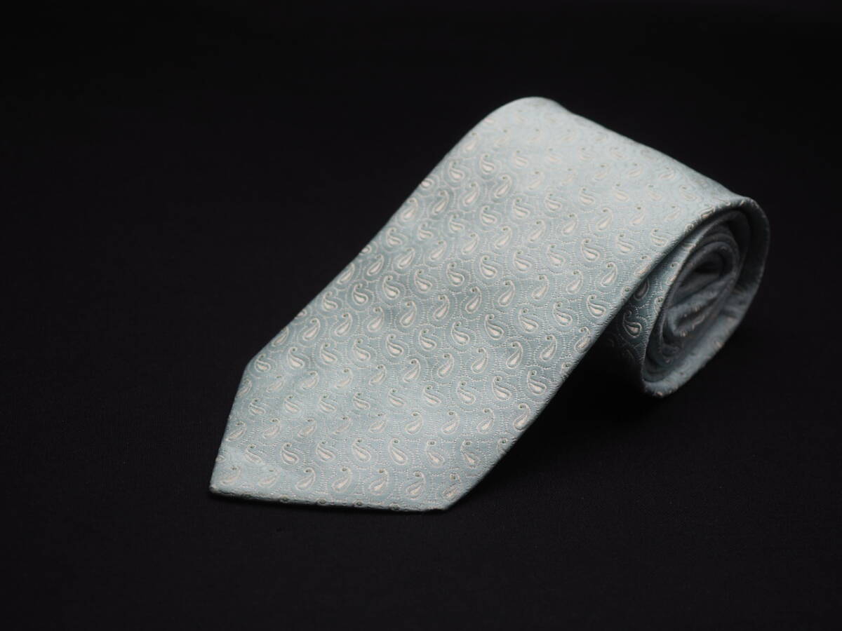 美品【GIORGIO ARMANI ジョルジオアルマーニ】 D2807 エメラルド系 ペイズリー SILK ブランド ネクタイ 古著 良品