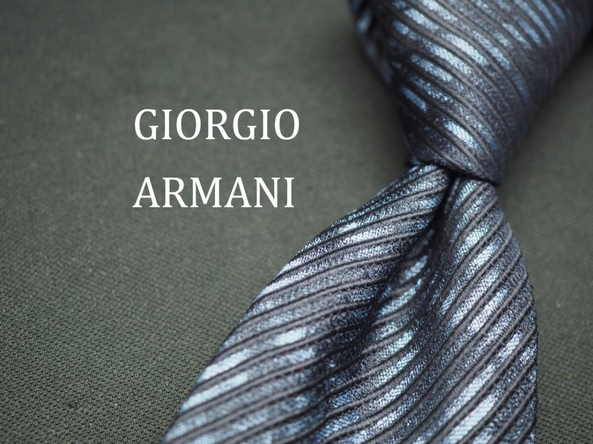 美品【GIORGIO ARMANI ジョルジオアルマーニ】 D3054 ネイビー系 SILK ブランド ネクタイ 古著 良品