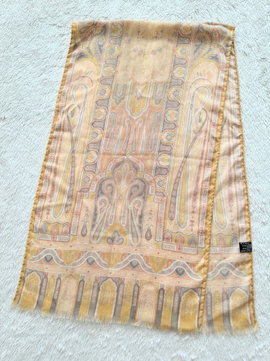 ETRO イタリア制シルクウールストール スカーフ エトロ イエロー 112x33