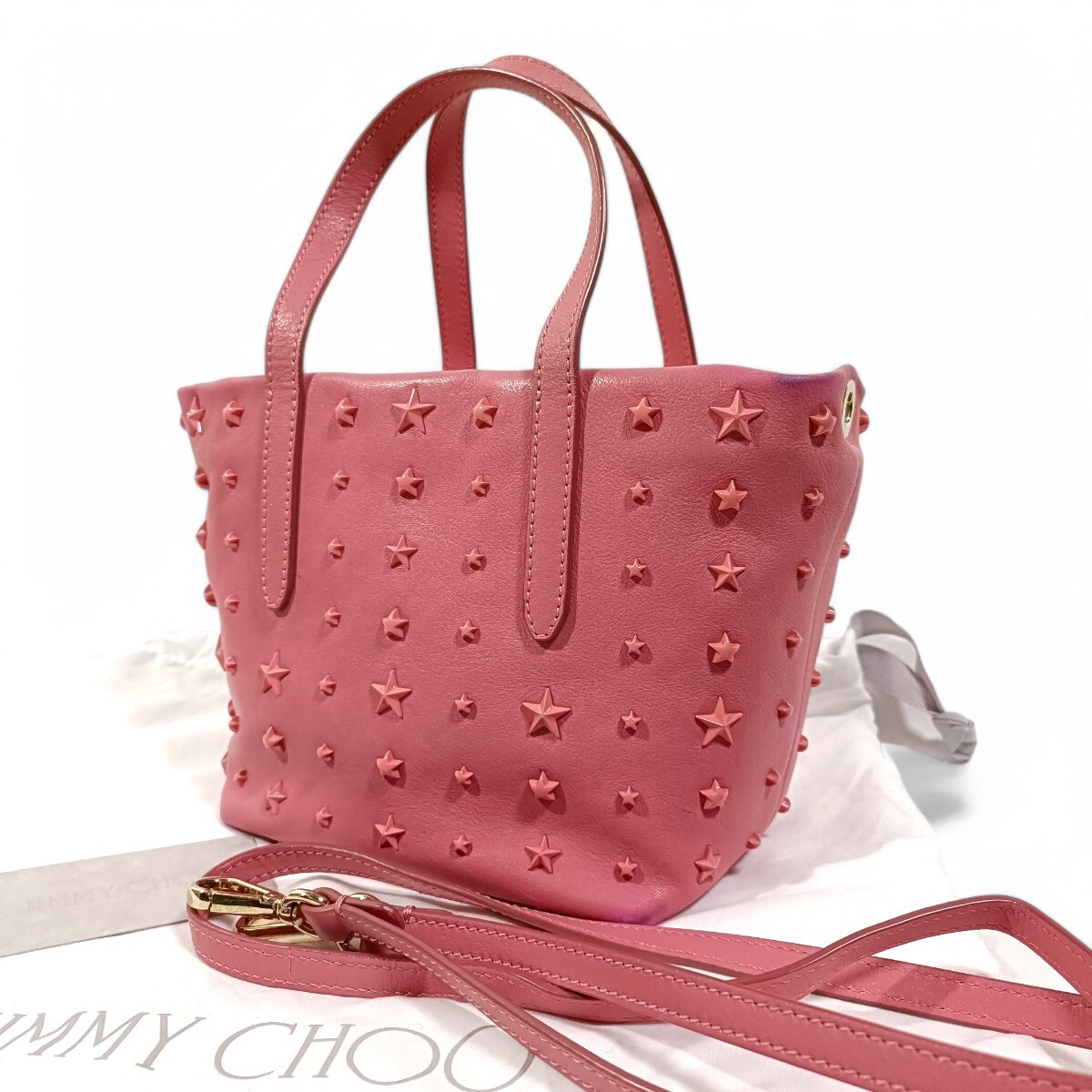 正規品 ジミーチュウ ハンドバッグ 2way ショルダー付き ピンク 正規品 ジミーチュウ ハンドバッグ 2way ショルダー付き ピンク
