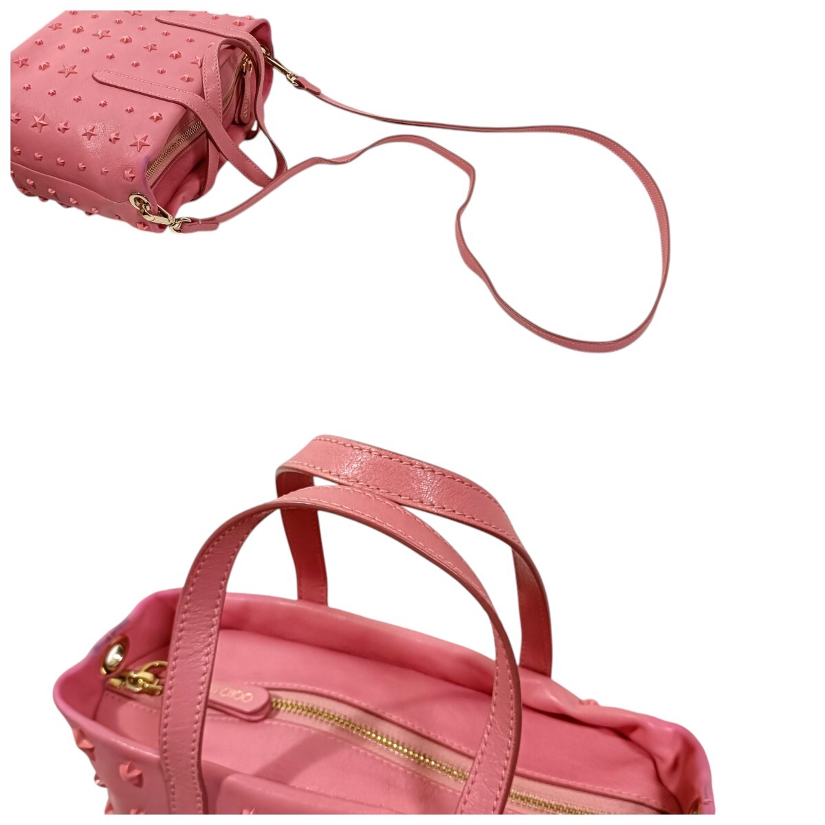 正規品 ジミーチュウ ハンドバッグ 2way ショルダー付き ピンク 正規品 ジミーチュウ ハンドバッグ 2way ショルダー付き ピンク