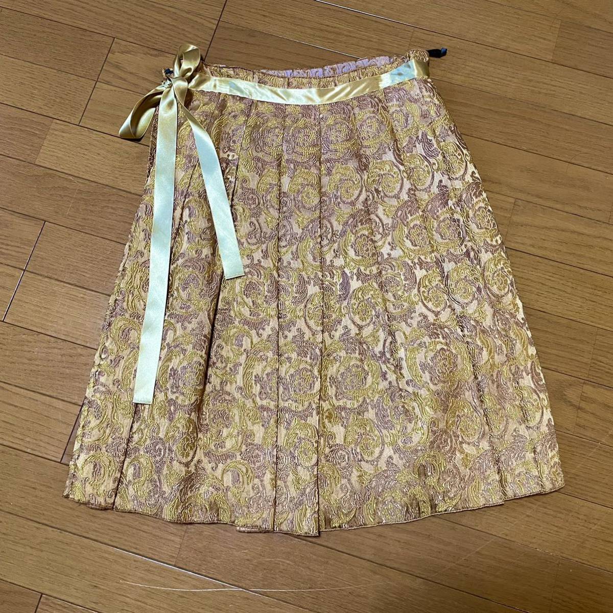 ●JAEGERイェーガー英國(guó)ゴールド刺繍プリーツスカート８