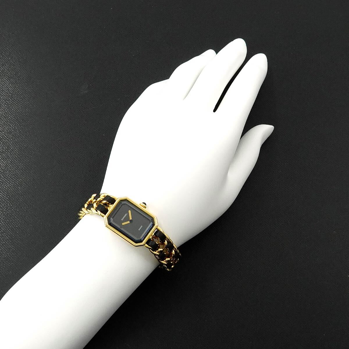 シャネル CHANEL プルミエール Lサイズ H0001 ヴィンテージ レディース 腕時(shí)計(jì) ブラック ゴールド ウォッチ Premiere 90276237