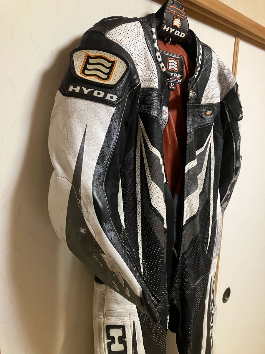 MFJタグ有 HYOD(ヒョウドウ)LWサイズ レーシングスーツ 革 MFJタグ有 HYOD(ヒョウドウ)LWサイズ レーシングスーツ 革