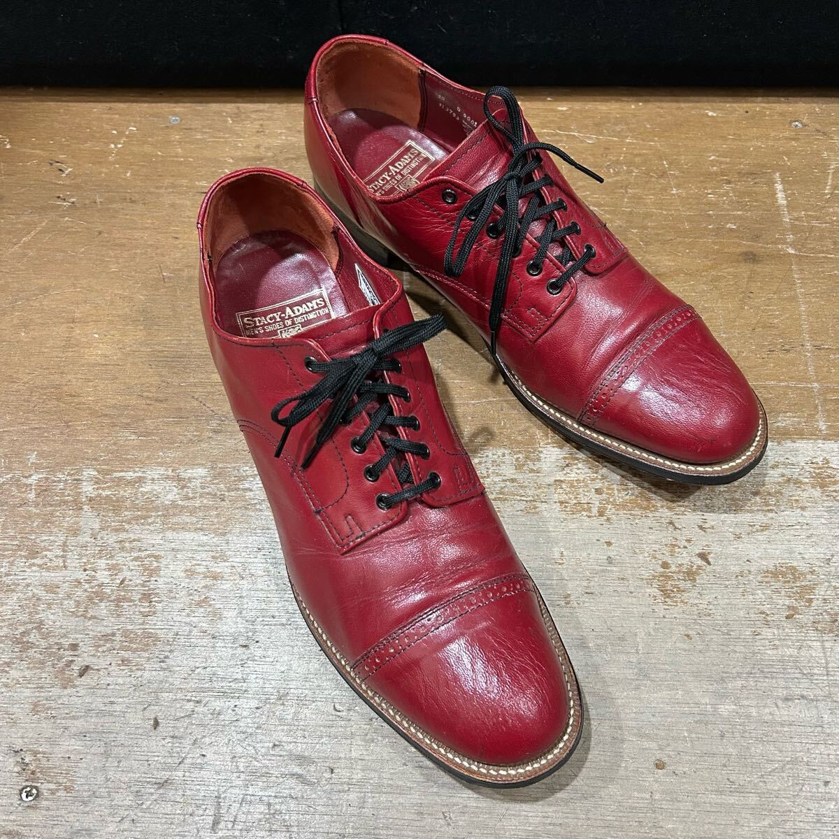 ヴィンテージステーシーアダムス革靴 希少赤10D モード 程度いいです_画像1