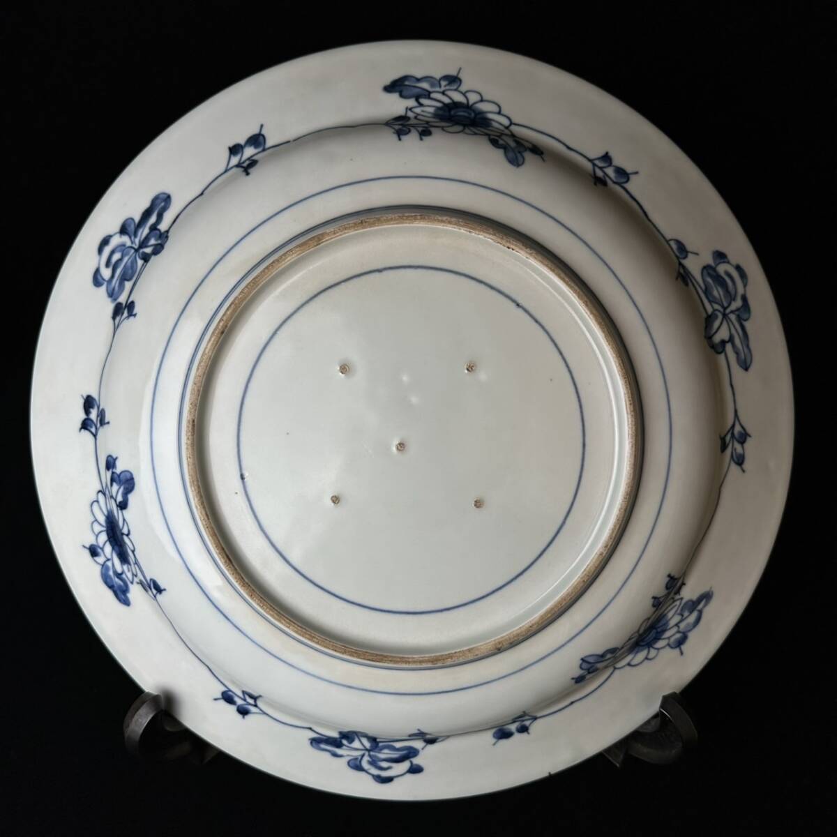 コレクター買取品 古伊万里 江戸時代 染付 芙蓉手草花図大皿 コレクター買取品 古伊万里 江戸時代 染付 芙蓉手草花図大皿