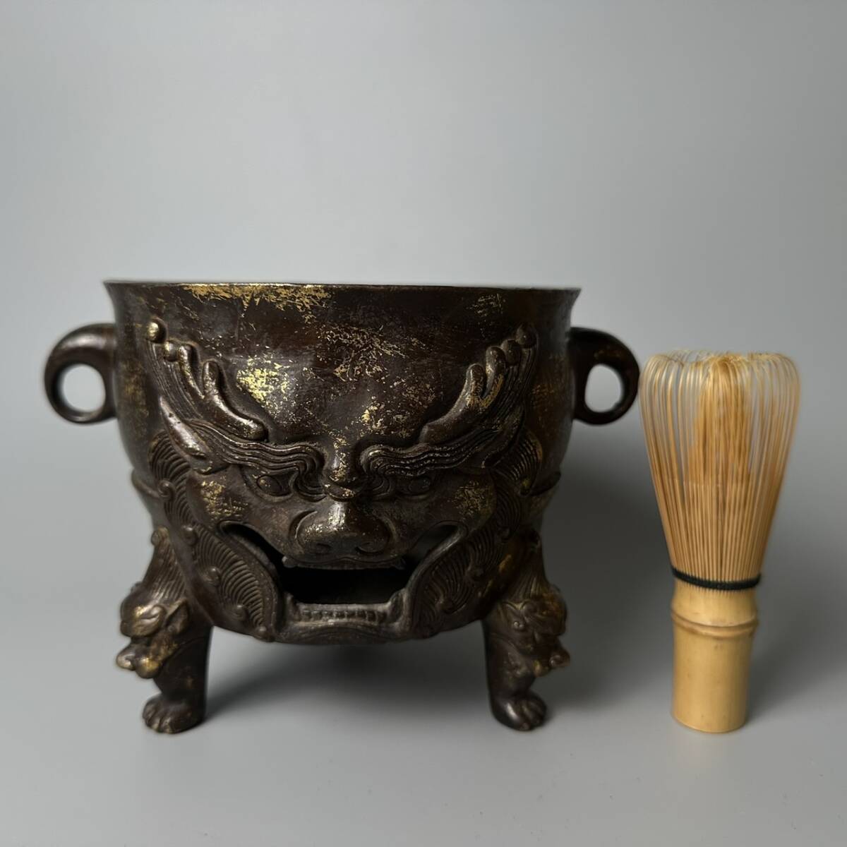 コレクター買取品 中国美術 獅子香炉 古銅金 涼炉 火鉢 在銘 コレクター買取品 中国美術 獅子香炉 古銅金 涼炉 火鉢 在銘