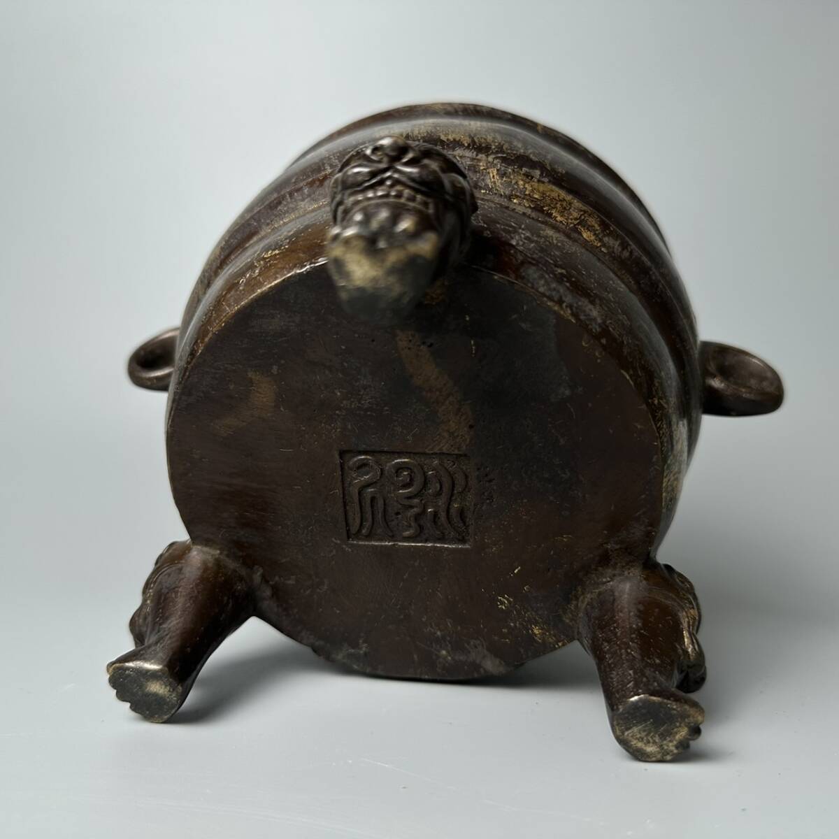 コレクター買取品 中国美術 獅子香炉 古銅金 涼炉 火鉢 在銘 コレクター買取品 中国美術 獅子香炉 古銅金 涼炉 火鉢 在銘