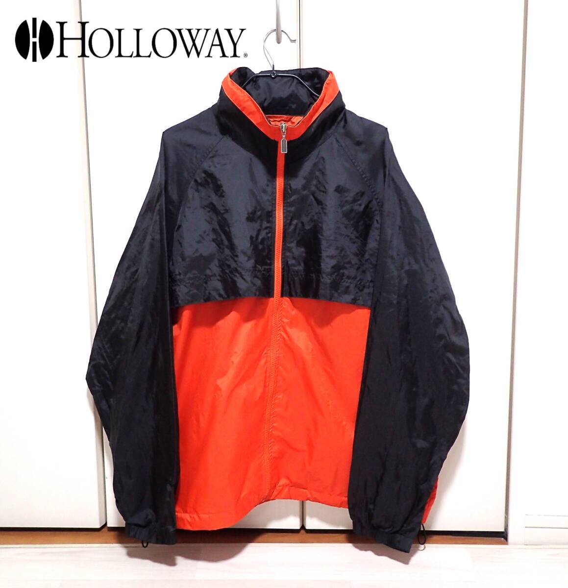 ☆Holloway　☆アウトドアウエア　☆フード付き　☆ウインドブレーカー　☆ナイロンジャケット　☆オレンジ×ブラック　☆メンズ　☆L