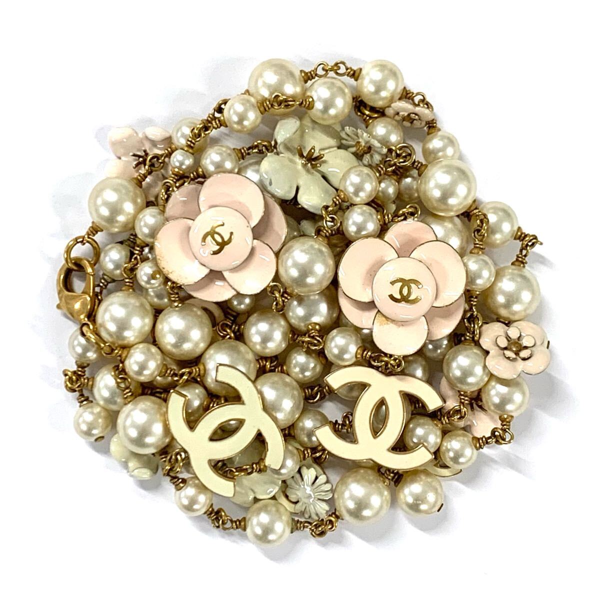 CHANEL シャネル ネックレス カメリア ココマーク フェイクパール 10P 花 ゴールドカラー ヴィンテージ アクセサリー 現状品 o4