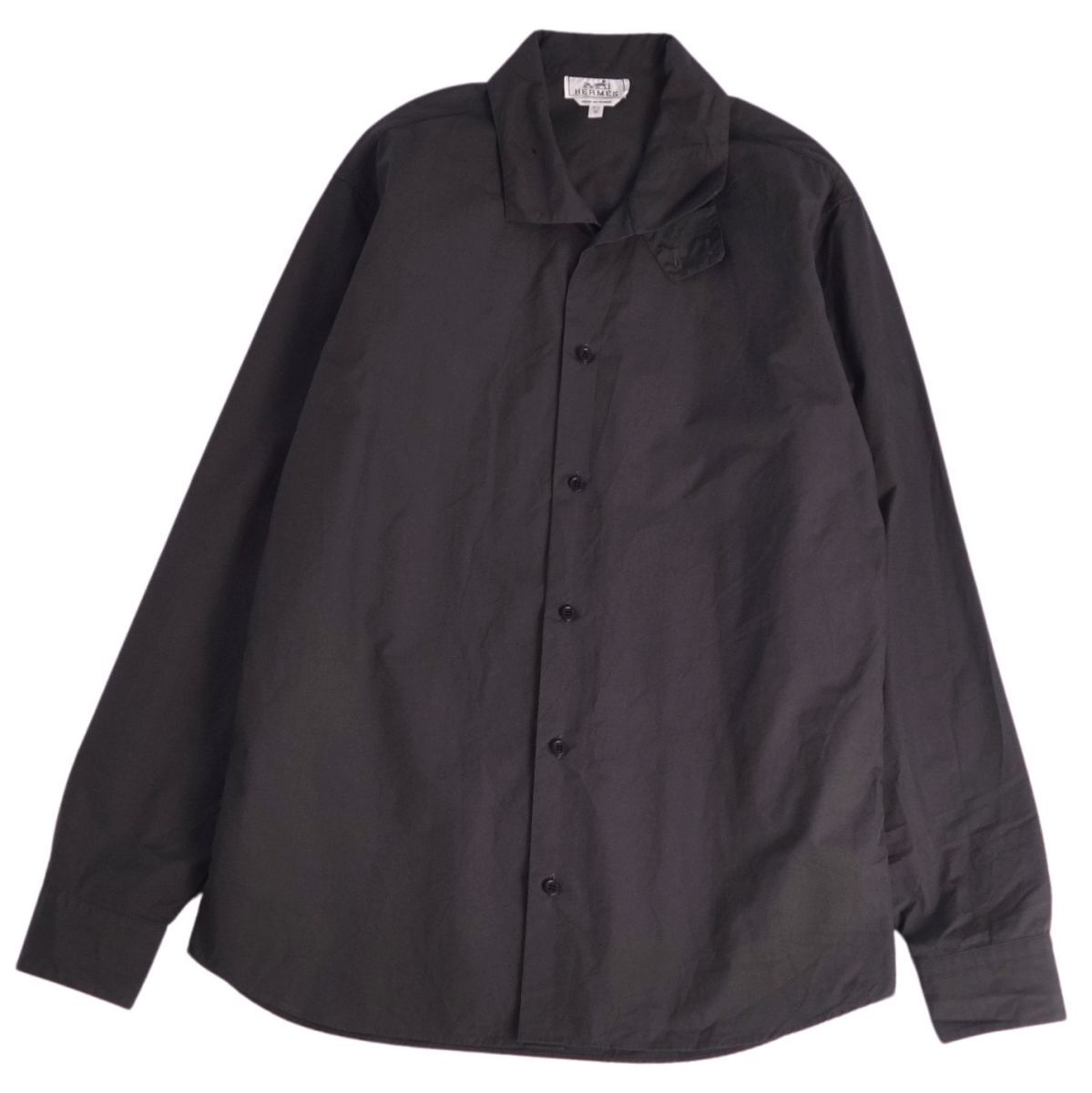 美品 エルメス HERMES シャツ 23AW ロングスリーブ 長袖 コットン トップス メンズ フランス制 39/15.5(S相當(dāng)) ブラック ce03er-rm10e30221
