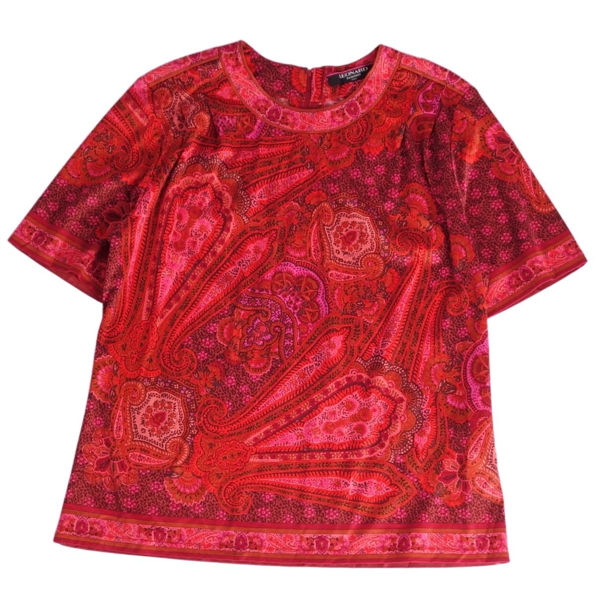 【美品】LEONARD レオナール シルク カットソー トリム ペイズリー 美品】LEONARD レオナール シルク カットソー トリム ペイズリー