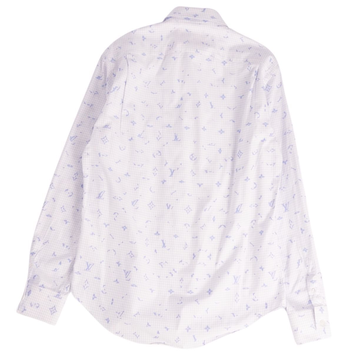 美品 ルイヴィトン LOUIS VUITTON シャツ 19AW DNA モノグラム ロングスリーブ 長(zhǎng)袖 コットン トップス メンズ S ブルー ce03de-rm20e30127