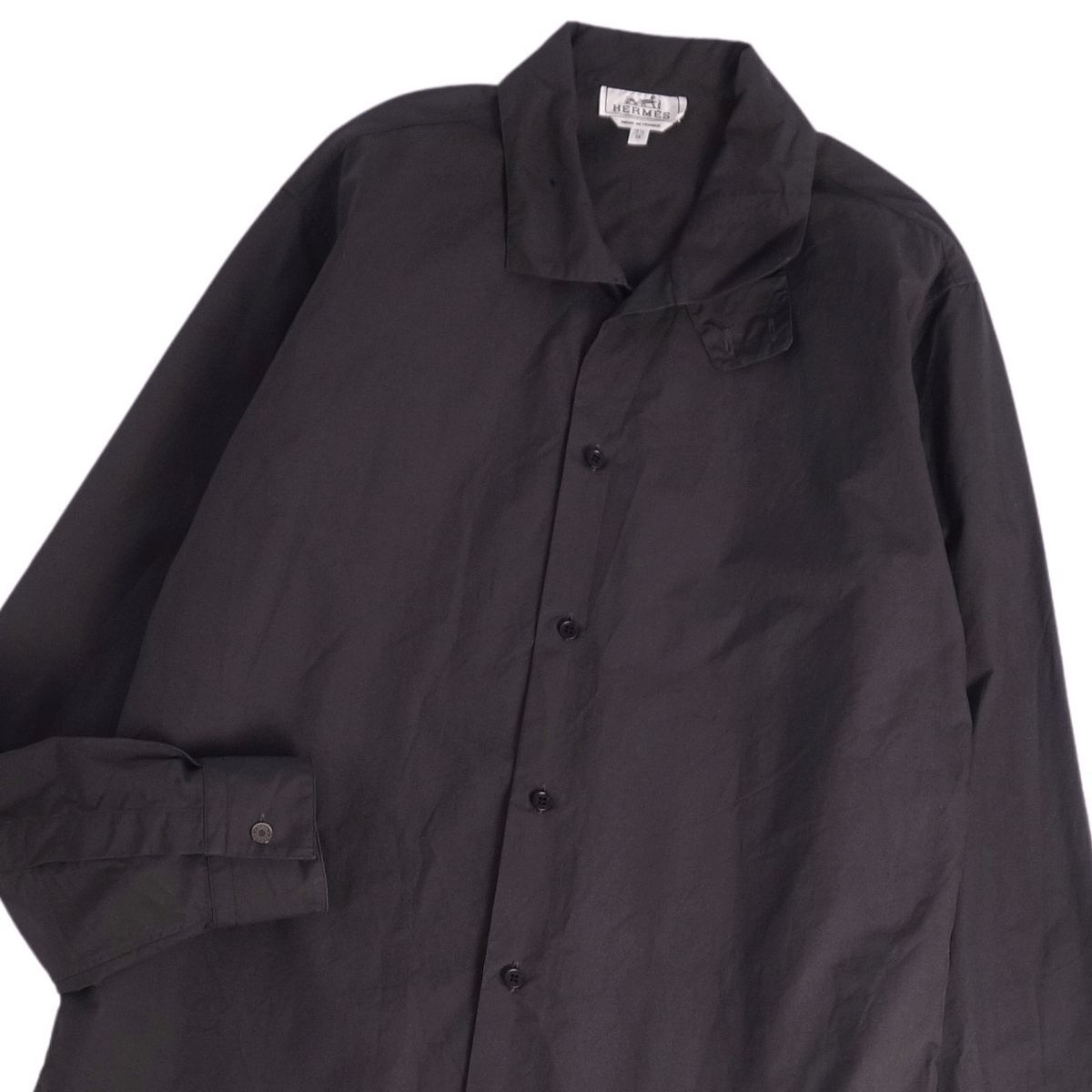 美品 エルメス HERMES シャツ 23AW ロングスリーブ 長袖 コットン トップス メンズ フランス制 39/15.5(S相當(dāng)) ブラック ce03er-rm10e30221