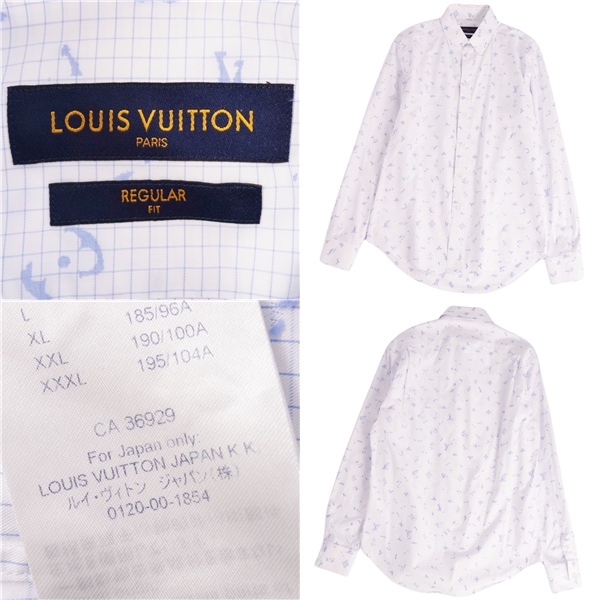美品 ルイヴィトン LOUIS VUITTON シャツ 19AW DNA モノグラム ロングスリーブ 長(zhǎng)袖 コットン トップス メンズ S ブルー ce03de-rm20e30127