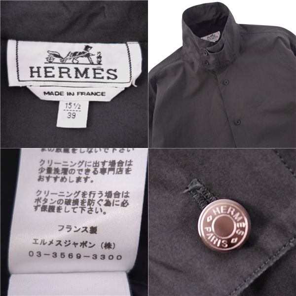 美品 エルメス HERMES シャツ 23AW ロングスリーブ 長袖 コットン トップス メンズ フランス制 39/15.5(S相當(dāng)) ブラック ce03er-rm10e30221