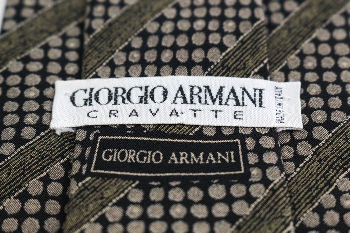 ジョルジオアルマーニ ブランド ネクタイ シルク ストライプ柄 ドット柄 伊制生地 PO メンズ ブラウン GIORGIO ARMANI