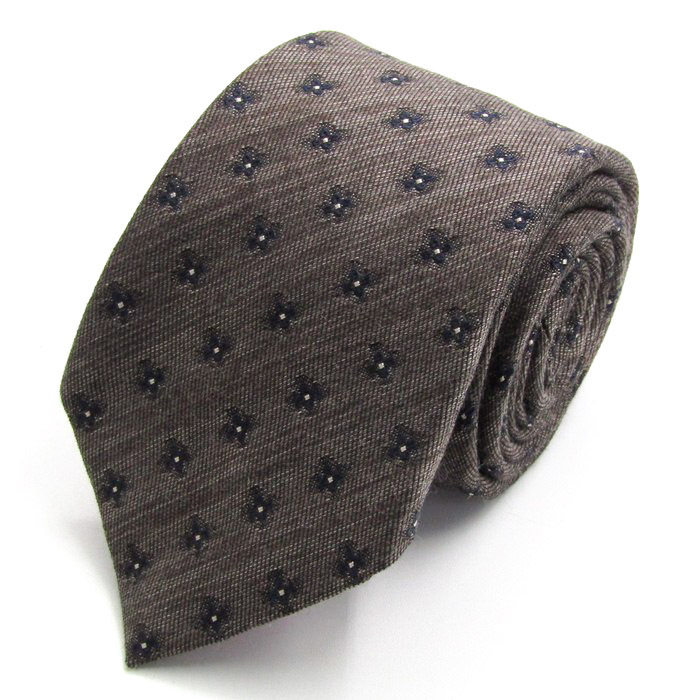 ヒルトン ブランド ネクタイ 花柄 小紋柄 コットン ウール シルク イタリア制 PO メンズ ブラウン HILTON