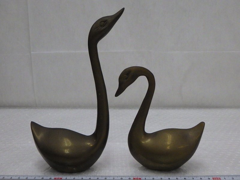 P1961 黄銅製 白鳥 オブジェ 1対 スワン 水鳥 置物 真鍮 金属 P1961 黄銅製 白鳥 オブジェ 1対 スワン 水鳥 置物 真鍮 金属
