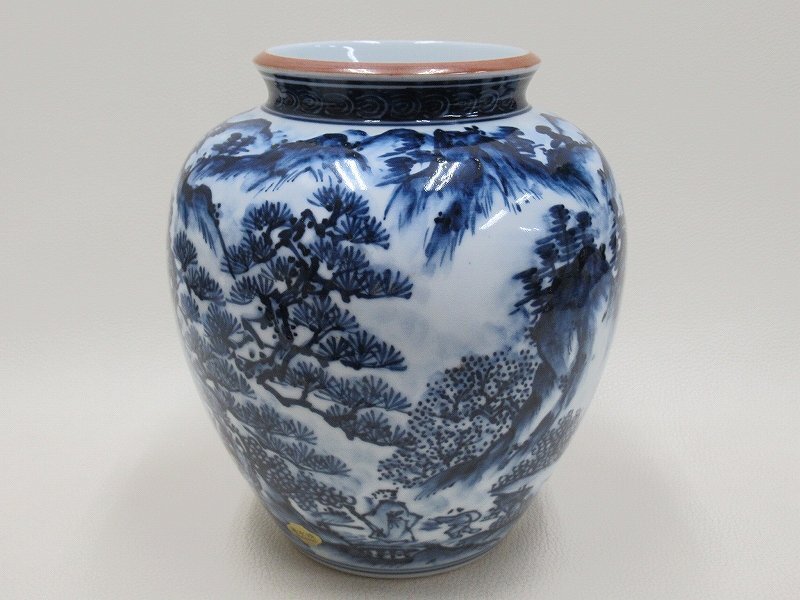 D0959 馬場京泉 清水焼 染付 山水風景図 花瓶 高さ20cm 花入 D0959 馬場京泉 清水焼 染付 山水風景図 花瓶 高さ20cm 花入