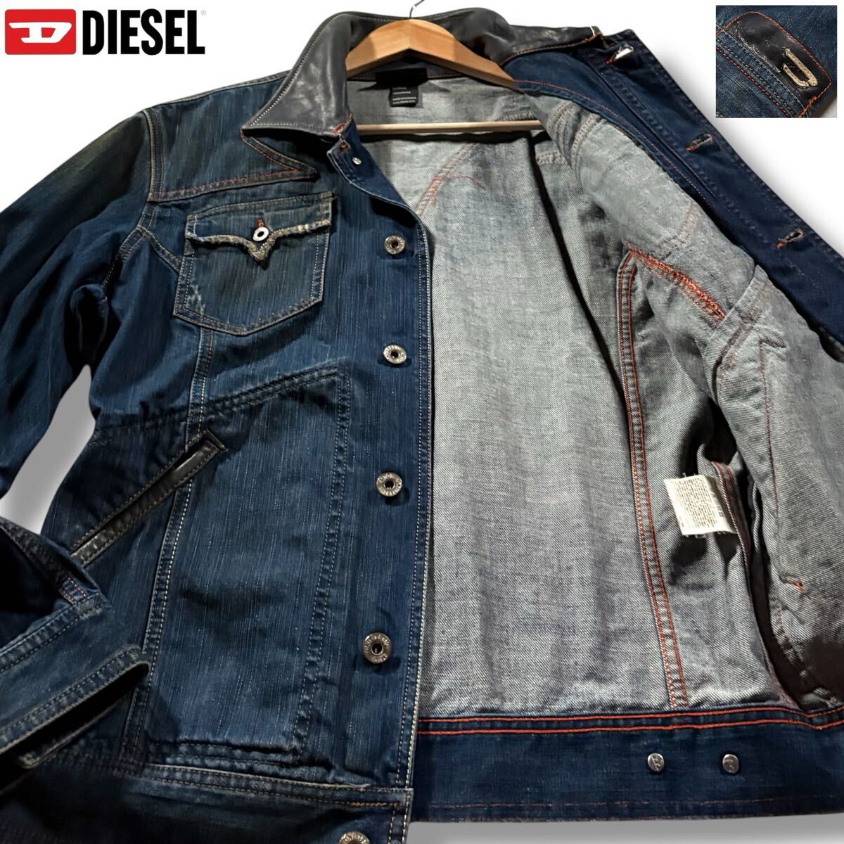 希少/Lサイズ○DIESEL ディーゼル 襟レザー切替 デニム 希少/Lサイズ○DIESEL ディーゼル 襟レザー切替 デニム