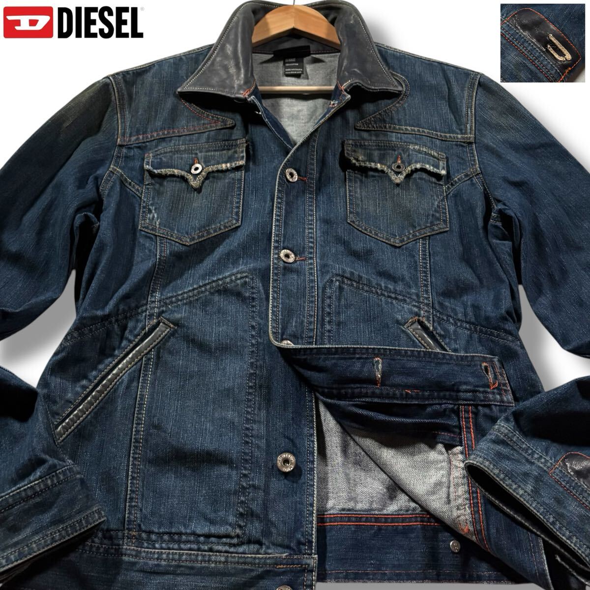 希少/Lサイズ○DIESEL ディーゼル 襟レザー切替 デニム 希少/Lサイズ○DIESEL ディーゼル 襟レザー切替 デニム