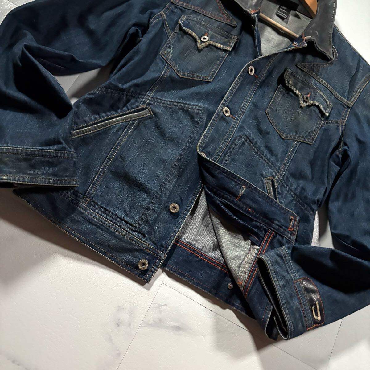 希少/Lサイズ○DIESEL ディーゼル 襟レザー切替 デニム 希少/Lサイズ○DIESEL ディーゼル 襟レザー切替 デニム