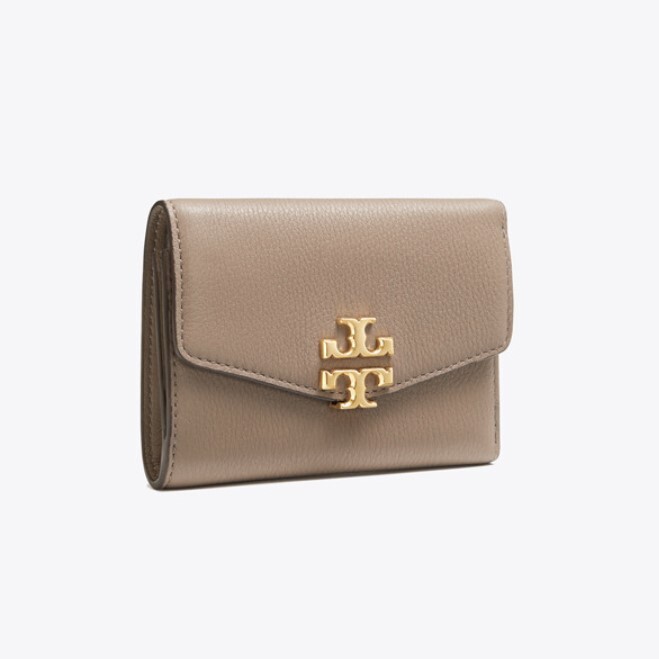 トリーバーチ 新品 箱付き 當(dāng)日発送 三つ折り コンパクト ミニウオレット Kira Mixed Materials Medium Flap Wallet ベージュ