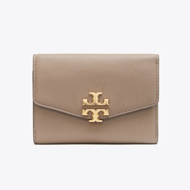 トリーバーチ 新品 箱付き 當(dāng)日発送 三つ折り コンパクト ミニウオレット Kira Mixed Materials Medium Flap Wallet ベージュ