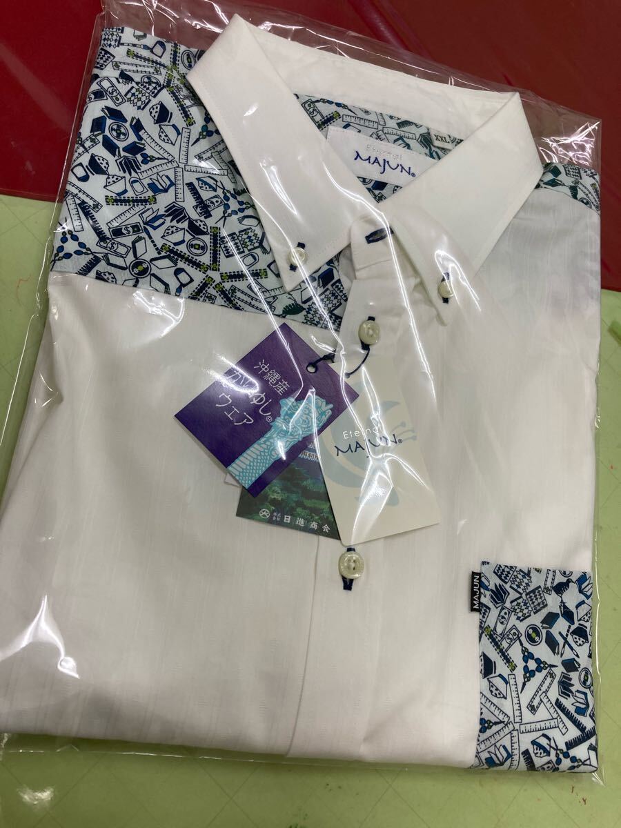 新品★3L(XXL)★タンカーユーエー柄(祝い)沖縄かりゆしウェア琉球アロハシャツ/MAJUNマジュン/高級(jí)クールビズ/サンゴ繊維ドビー生地/父の日