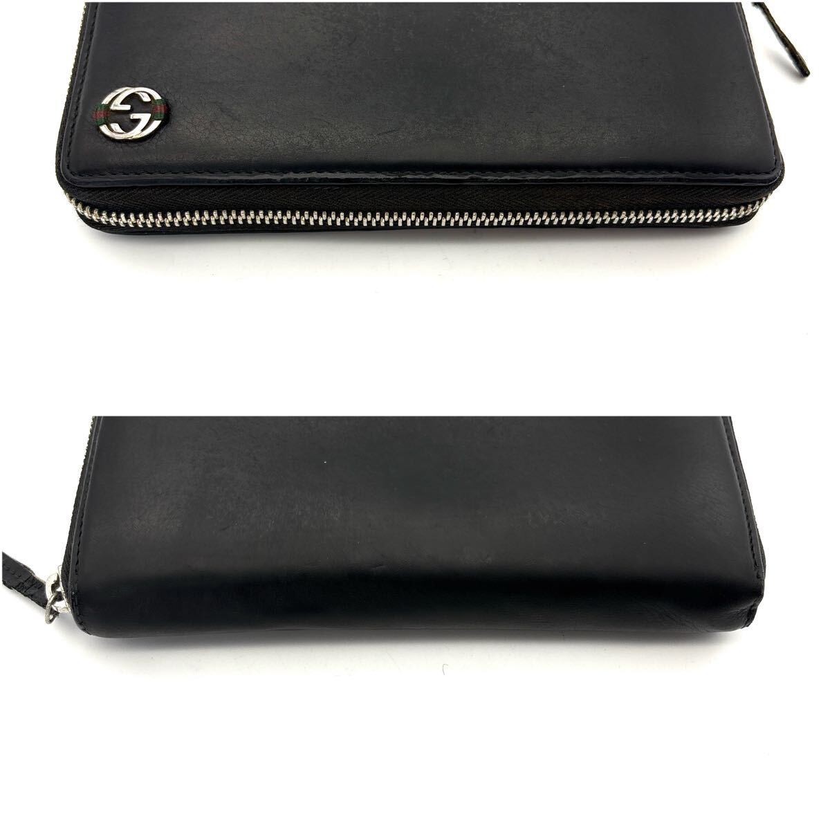 入手困難品◆GUCCI グッチ 長財(cái)布 ロングウォレット 本革 レザー GG インターロッキング ゴールドロゴ シェリーライン ブラック メンズ